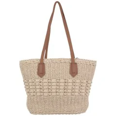 Torebka plażowa słomiana pojemna słomkowa BEIGE