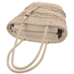 Torebka plażowa słomiana pojemna słomkowa BEIGE