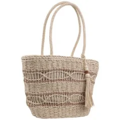 Torebka plażowa słomiana pojemna słomkowa BEIGE