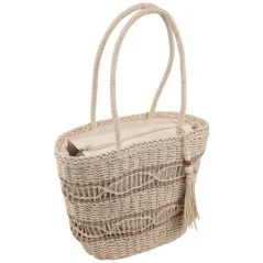 Torebka plażowa słomiana pojemna słomkowa BEIGE