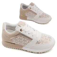 Sneakersy BUTY SPORTOWE DAMSKIE LEKKIE biało beżowe 4 Eurico