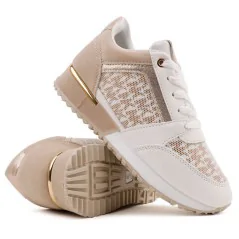 Sneakersy BUTY SPORTOWE DAMSKIE LEKKIE biało beżowe 4 Eurico